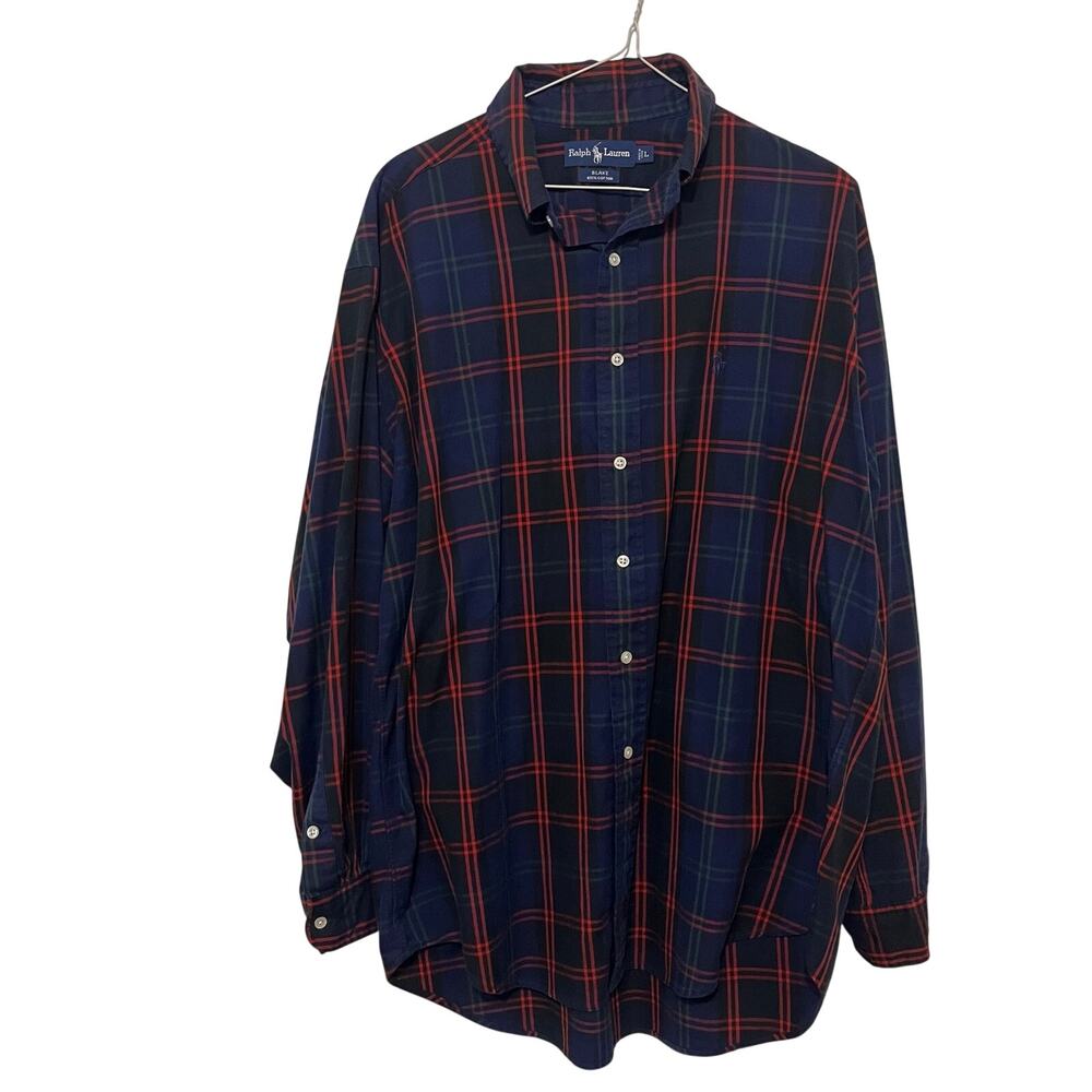 VGT Ralph Lauren Blake Shirt Men Large Blue Red Plaid Preppy Streetwear 90s